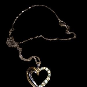 Gold and Silver Heart Pendant Necklace with Pearls